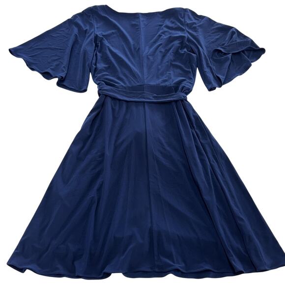 Adrianna Papell Dress Womens Size 2 Blue Wrap Flutter Sleeve Belted Midi‎ - Picture 2 of 7